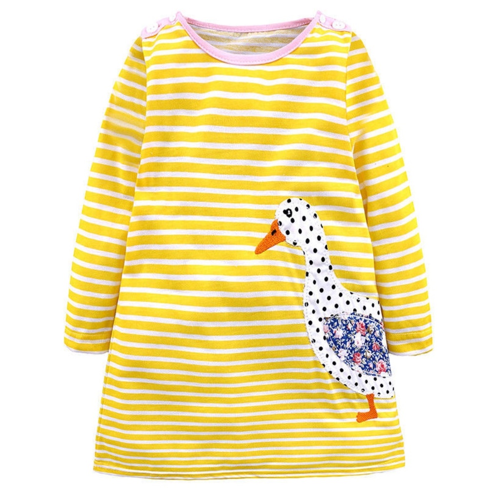 Girl Cartoon Animal Long Sleeve Shift Dress